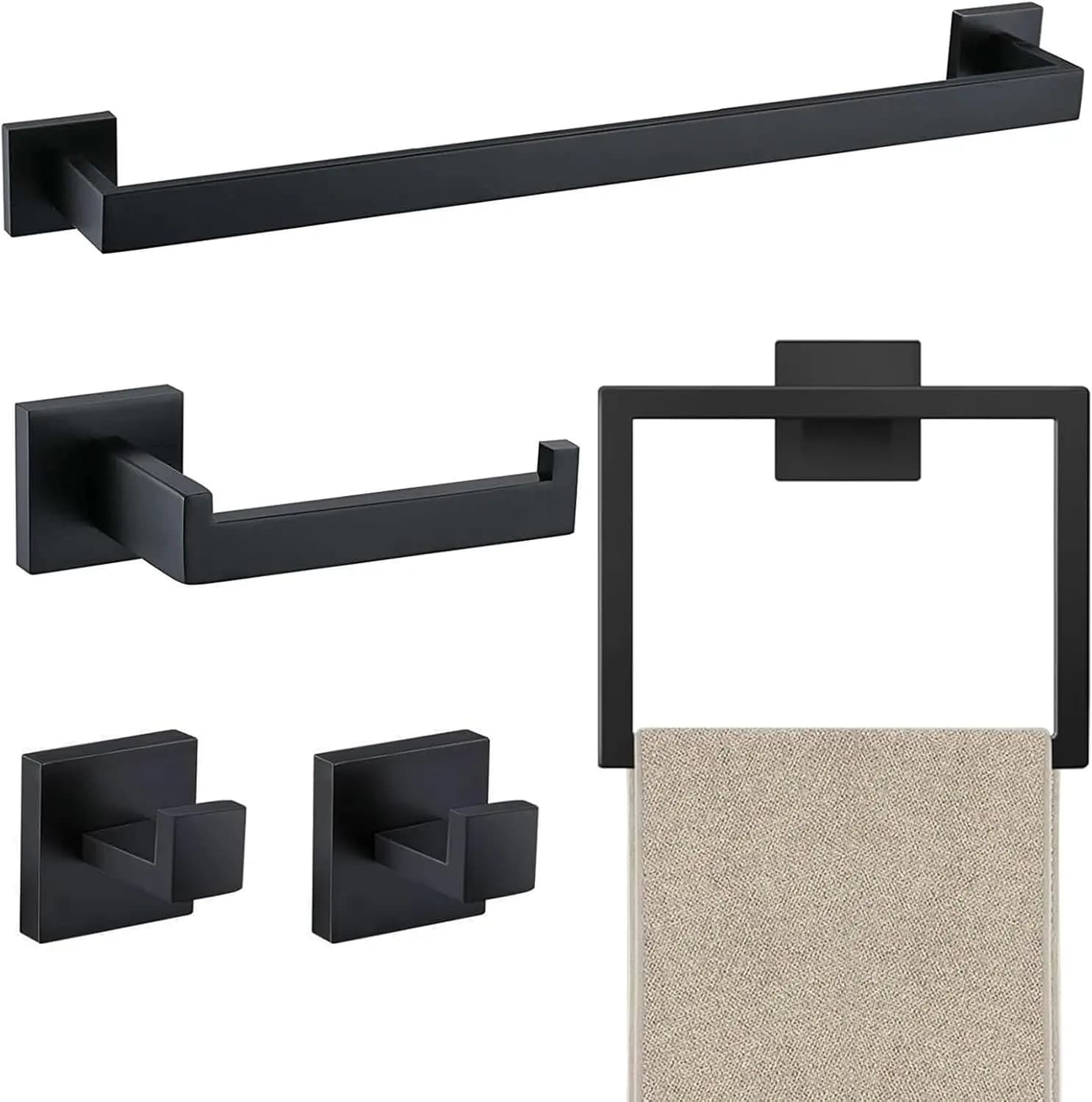 Set di 5 Portasciugamani da Bagno - Portasciugamani in Acciaio Inox SUS304, Portasciugamani da Parete per Bagno, 15,7 Pollici, B