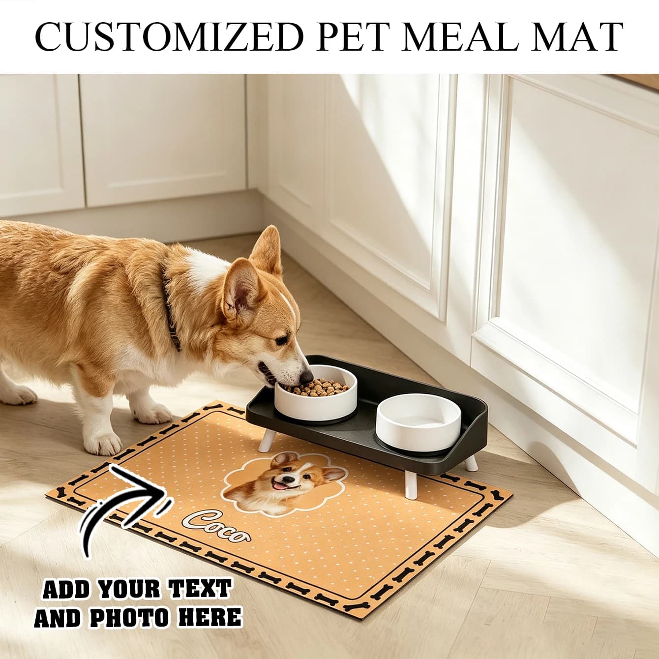 Personalized Custom Dog Food Mat Custom Pet Picture & Pet Name Spill Proof Pet Accessory Indoor Household Pet Feeding Area