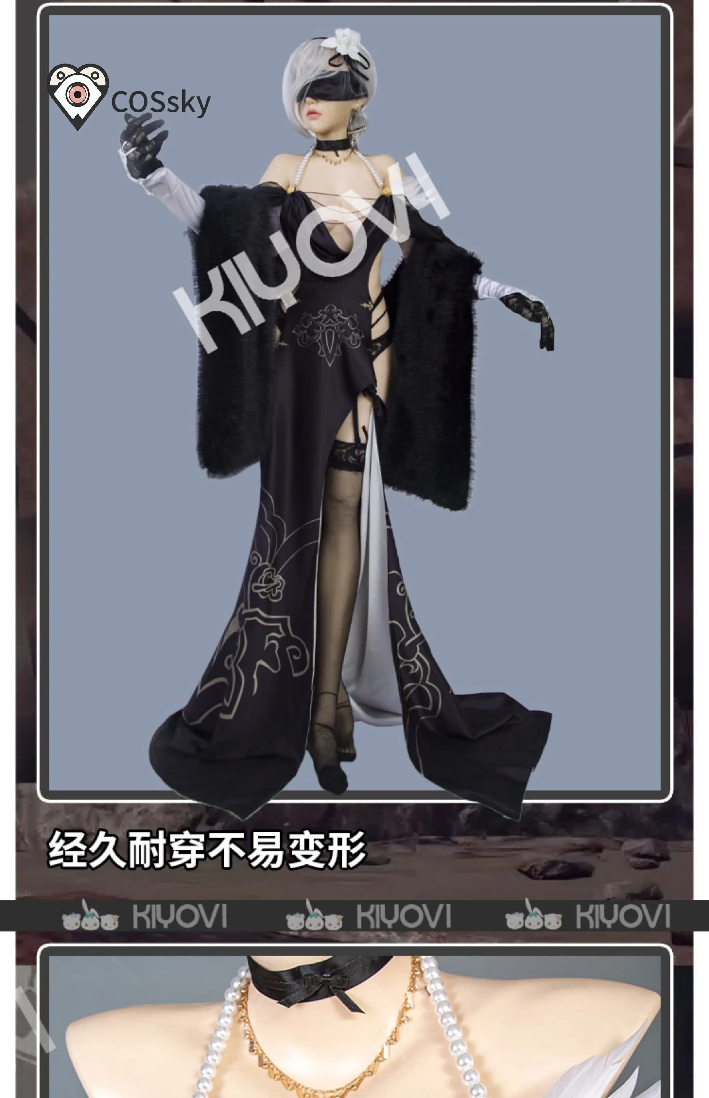 Game Automata YoRHa No. 2 Cosplay Costumes Type B, Black Gothic Dress with Mantle and Socks, for Halloween and Carnival, Sexy Cheongsam Women's