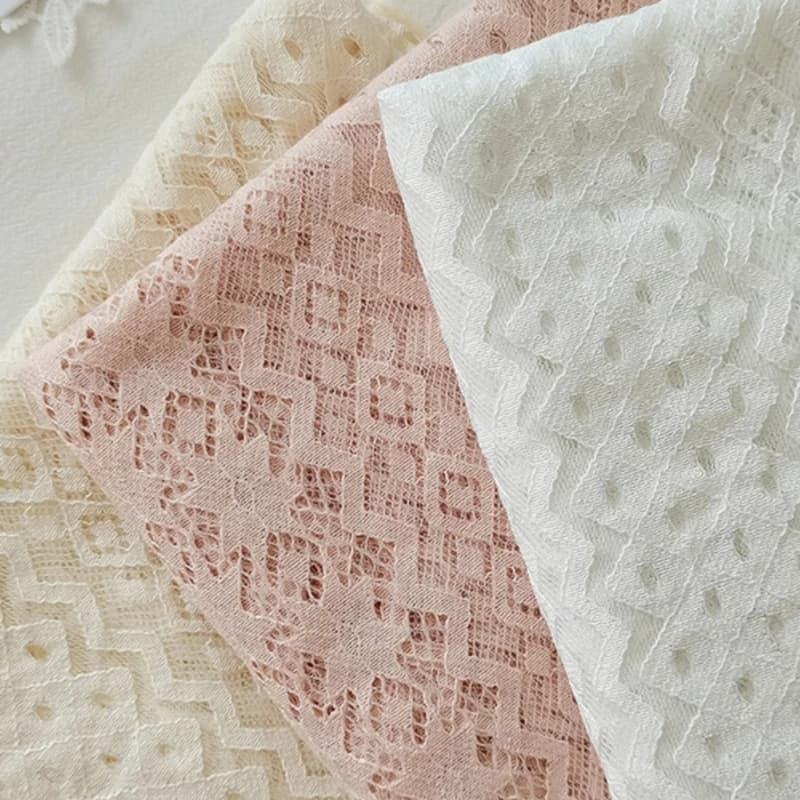 Stretch Lace Embroidered Fabric in Pink and White for Curtains and Clothing Decorations Diy Sewing Material By The Meter