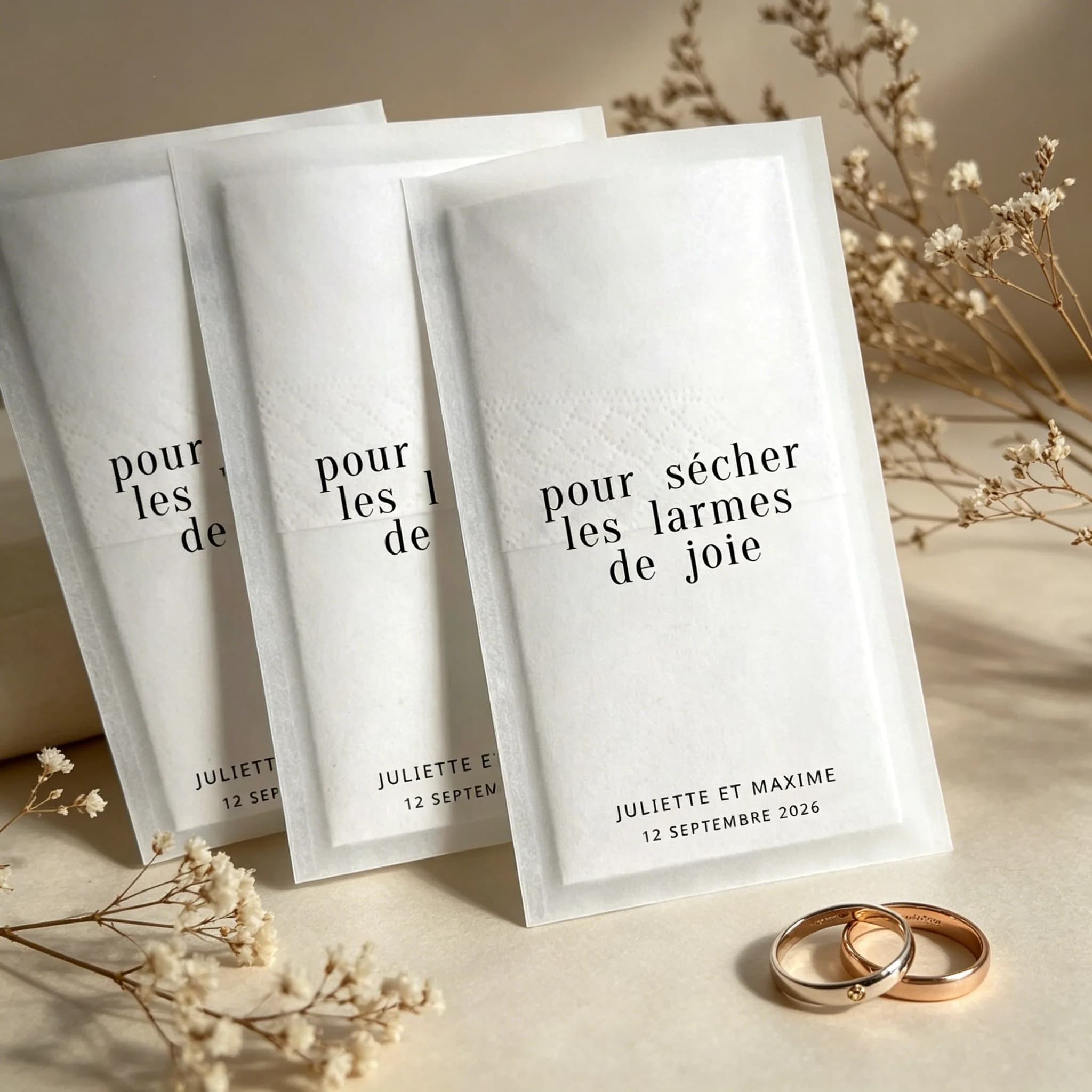 Confezioni di fazzoletti per gli invitati al matrimonio - Fazzoletti per le tue lacrime felici - Bomboniere per gli invitati - Sacchetti di benvenuto in carta satinata per matrimonio