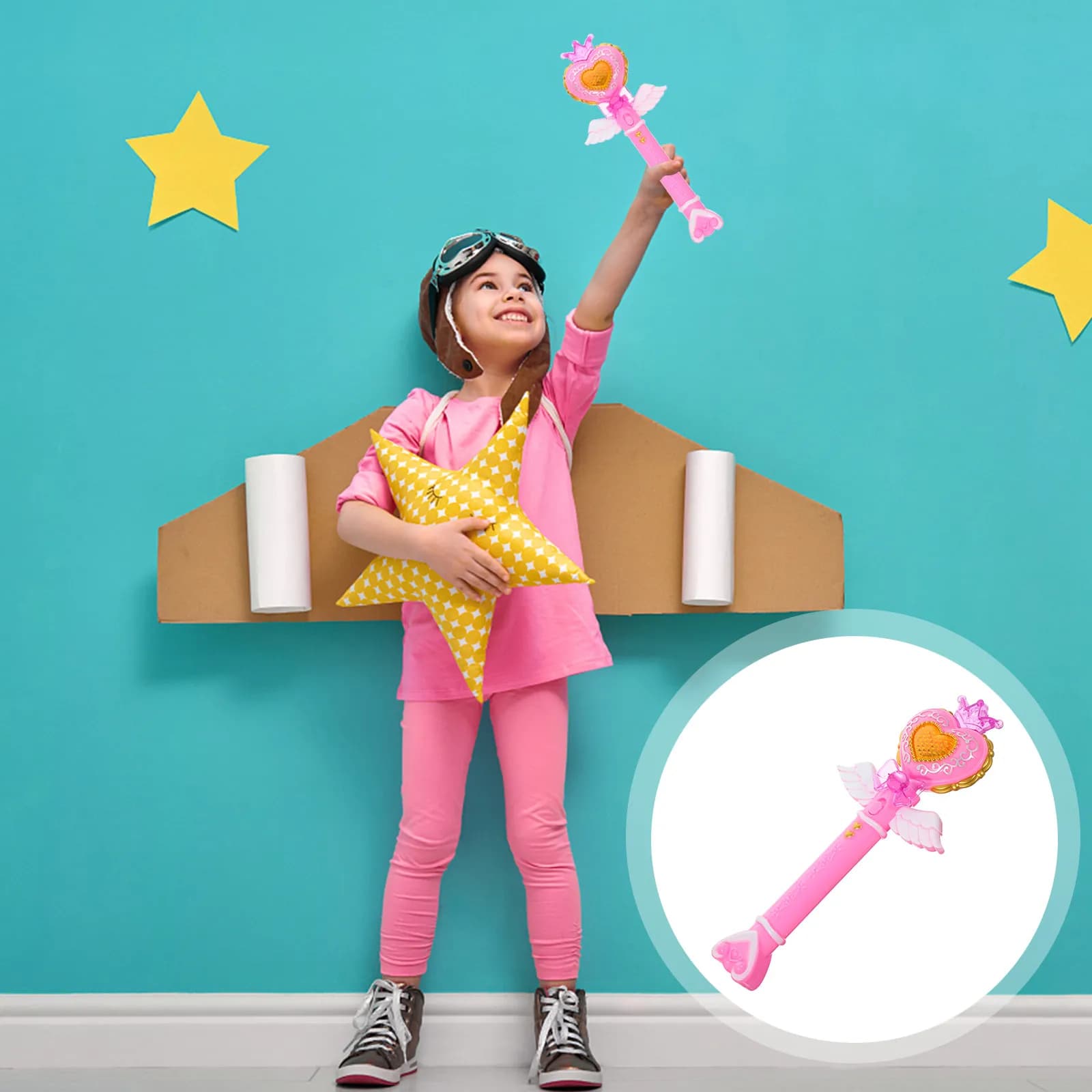 Mini Bacchetta Luminosa a Forma di Cuore, Design Elegante e Luminoso con Effetto Musicale per Feste di Bambine, Spettacoli, Regalo di Compleanno