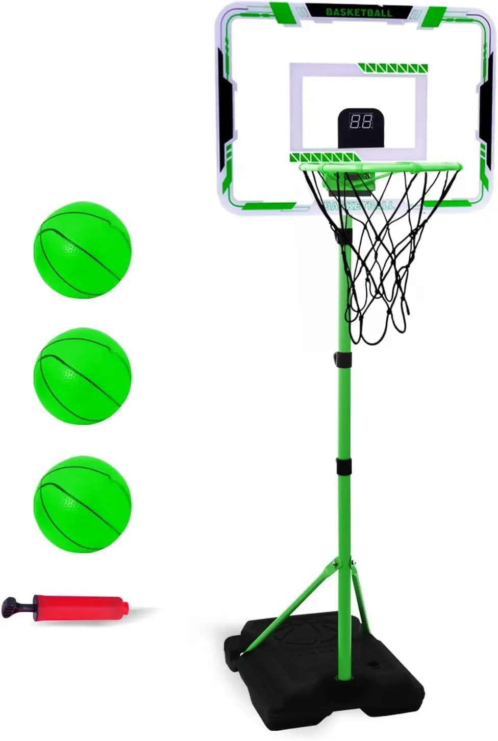 Canestro da Basket Regolabile per Bambini con 3 Palloni, Giocattolo per Interni ed Esterni per Ragazzi e Ragazze dai 3 agli 8 Anni, Regalo di Compleanno Perfetto