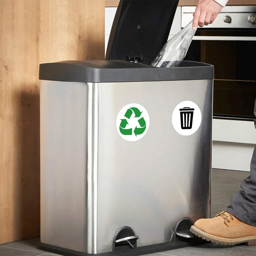 3 set di adesivi riciclabili per bidoni della spazzatura, etichette adesive impermeabili in PVC per la raccolta differenziata, comode decalcomanie ecologiche per contenitori