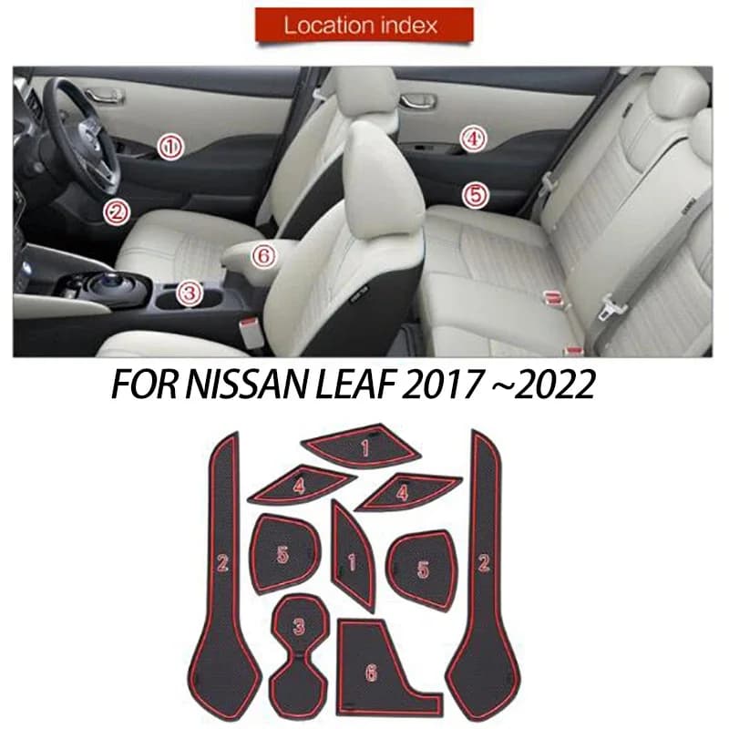 Anti-Slip Car Gate Slot Mat For Nissan Leaf ZE1 2017 2018~2022 Non-Slip Door Groove Pad Rubber Coaster Auto Interior Accessories
