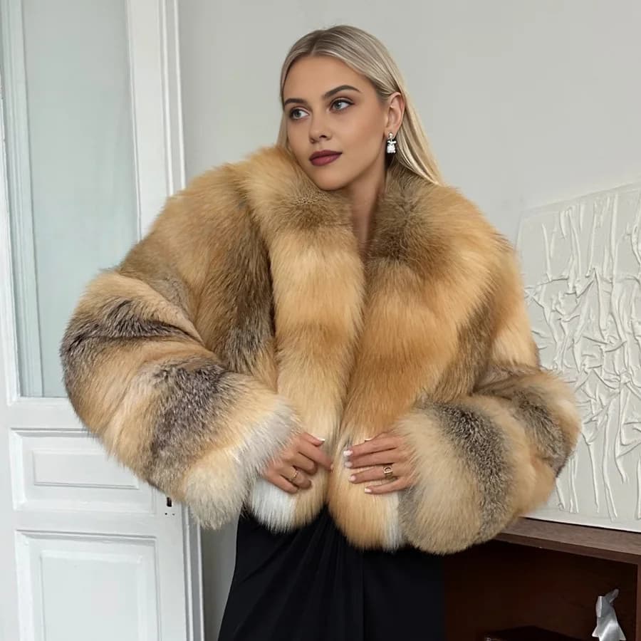 Golden lsland Fox Fur Coat Real Fur Jacket With Collar Short Genuine Silver Fox Fur Coat New Arrival Natural Fur Coat For Women