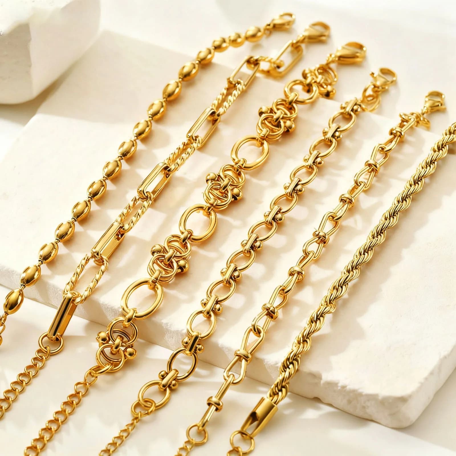 Bracciale a catena robusta placcata in oro per donna, bracciale in acciaio inossidabile a maglia spessa, braccialetto a strati regalo di Natale impermeabile
