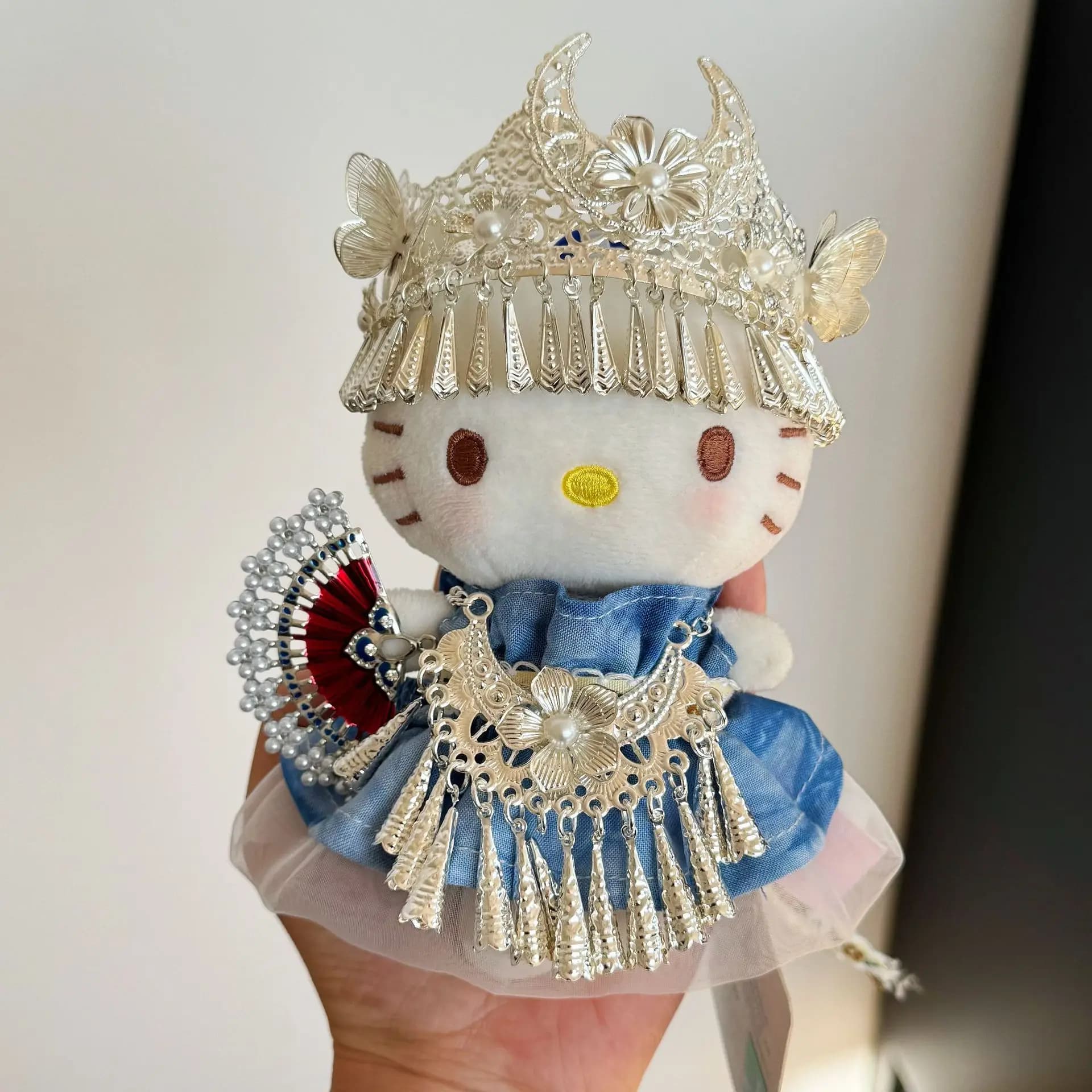 Genuine Sanrio Miao Hello Kitty Bag Pendant Ethnic Style Silver Jewelry KT Backpack Hanger Gift for Friends