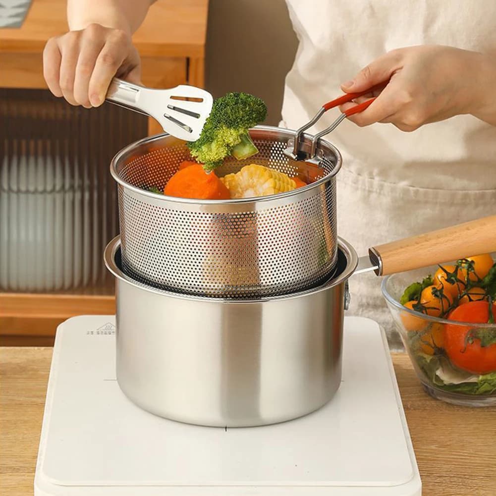Stainless Steel Deep Fryer Pot With Basket French Fries And Chicken Wings Tempura Fryer Pot Removable Design Homemade Fries Tool