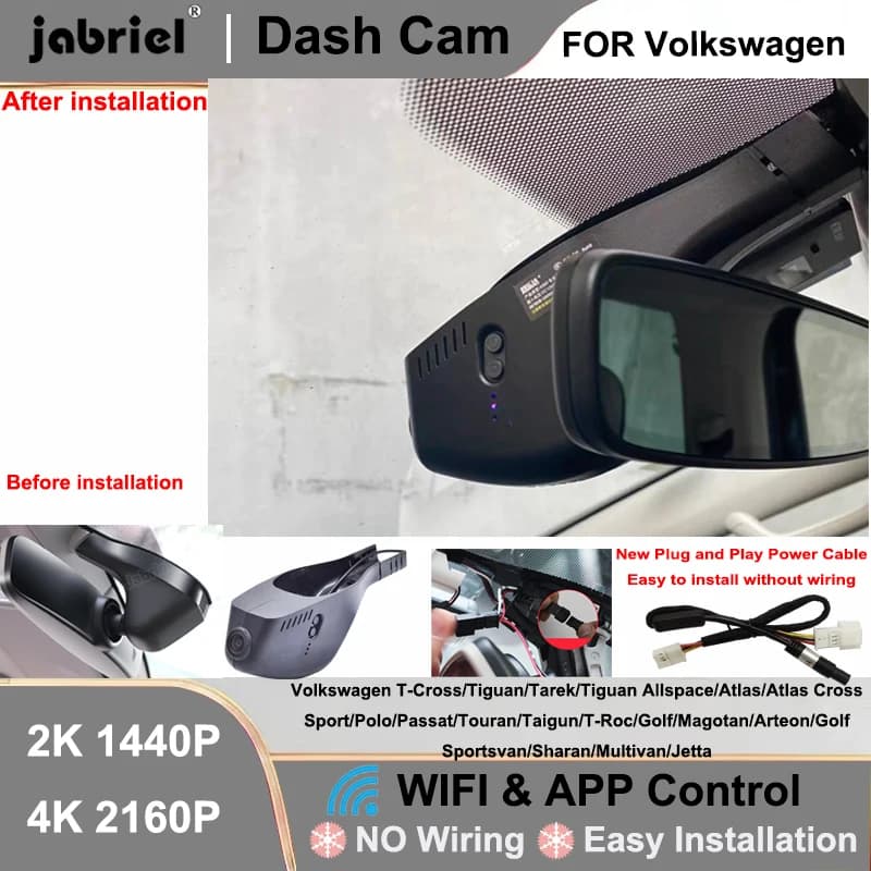 Dash Cam 2K 4K Wifi DVR per Auto Volkswagen VW Passat Tiguan Tarek Atlas Polo Touran Taigun Golf Arteon Sharan Arteon Skoda Seat