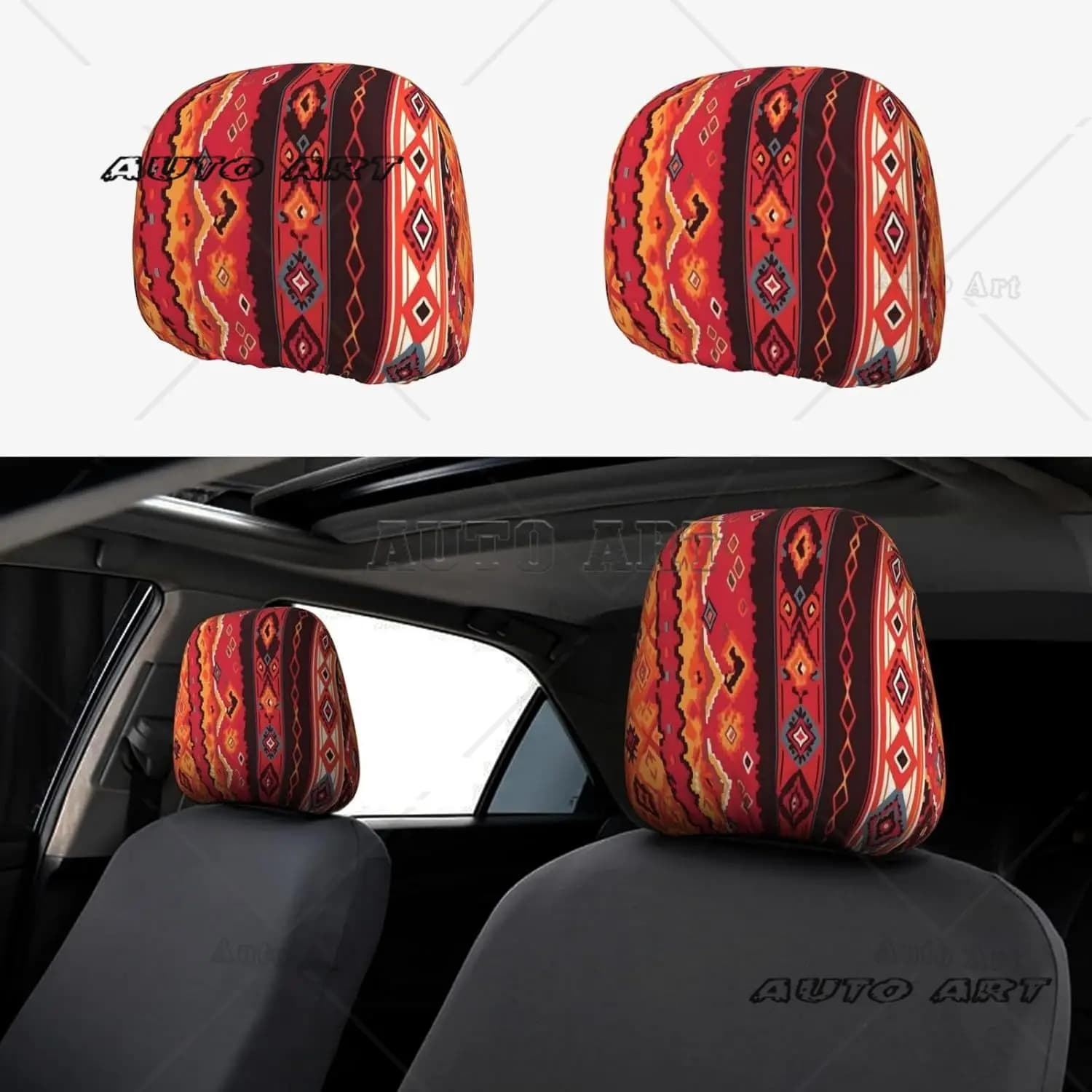 Set di 2 coperture per poggiatesta per auto con stampa geometrica etnica africana, set di 2 accessori universali per poggiatesta per sedili automobilistici per camion per auto