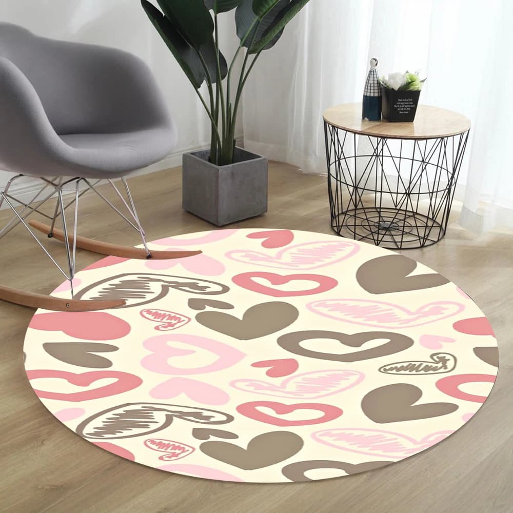 Tappeto Circolare Disegnato a Mano, Grazioso Tappetino Antiscivolo Adatto per Soggiorno, Camera da Letto, Casa Vacanze, Decorazione Domestica