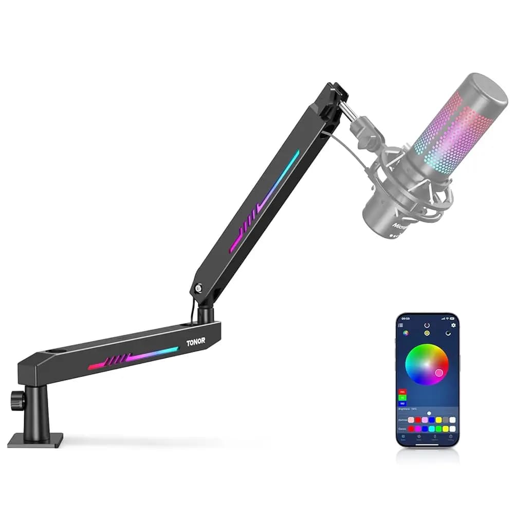 Supporto per Microfono da Gaming RGB con Spedizione Gratuita, Braccio per Microfono a Basso Profilo con Luce RGB Controllabile, Supporto per Microfono con Gestione Cavi