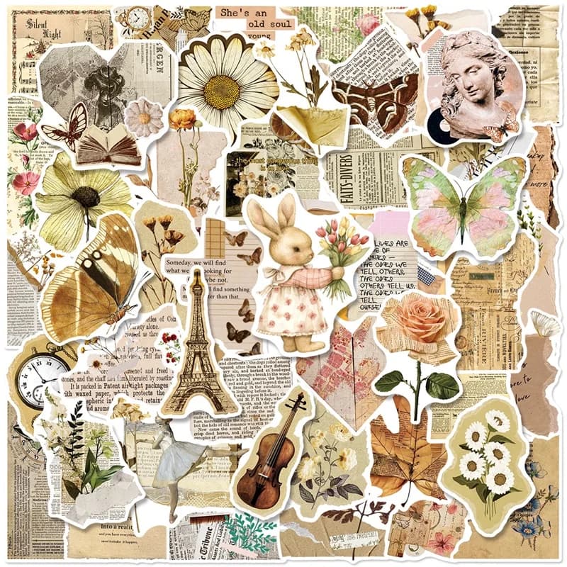 10/30/50PCS Retro Incomplete Book Sticky PVC Sticker DIY Laptop Luggage Skateboard Decoration Scrapbooking
