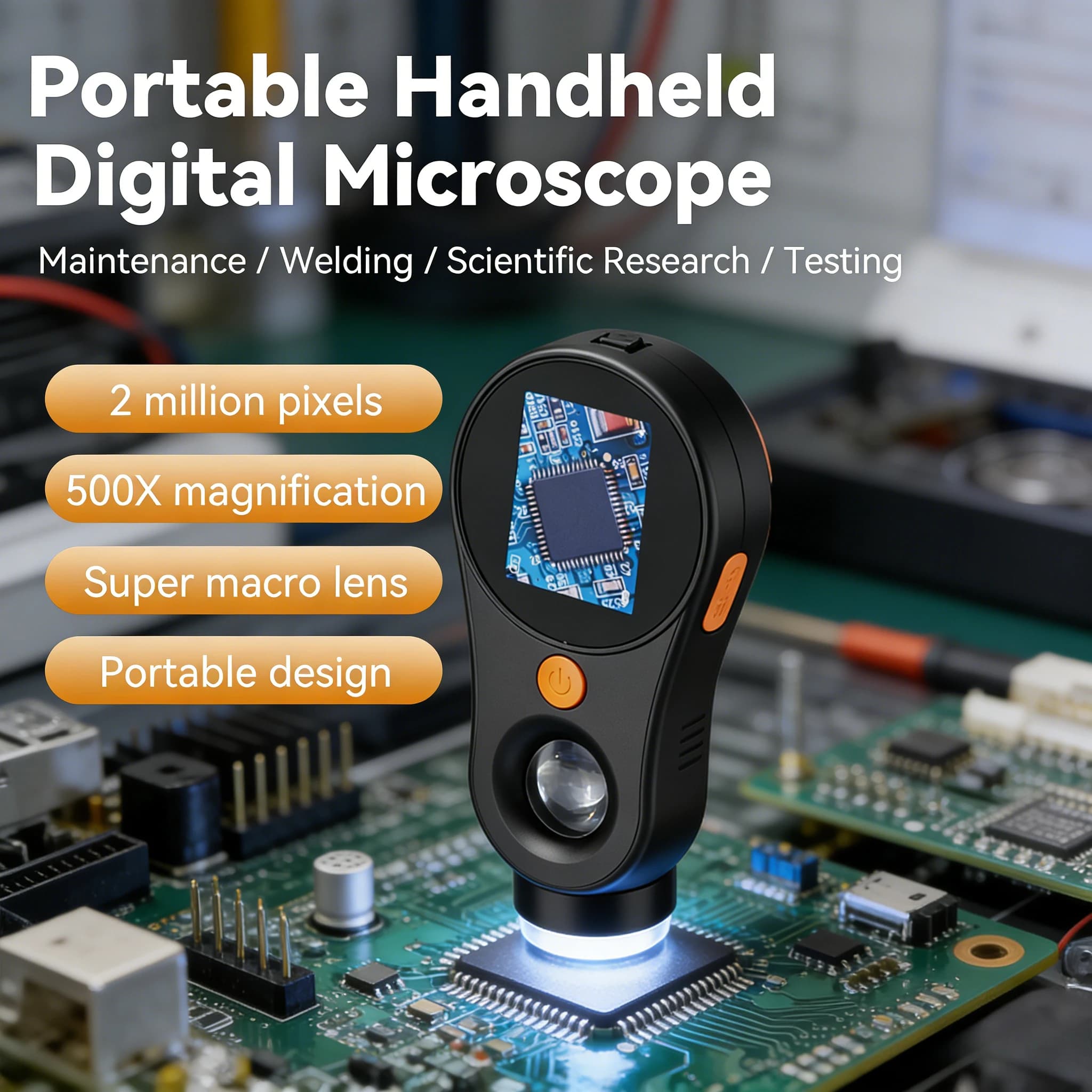 Microscopio Digitale Portatile con Lente da 2MP, Ingrandimento 500X, Schermo IPS a Colori HD, per Riparazione di Circuiti, Orologi, Monete, Diamanti, Tessuti, Lente d'Ingrandimento per PC
