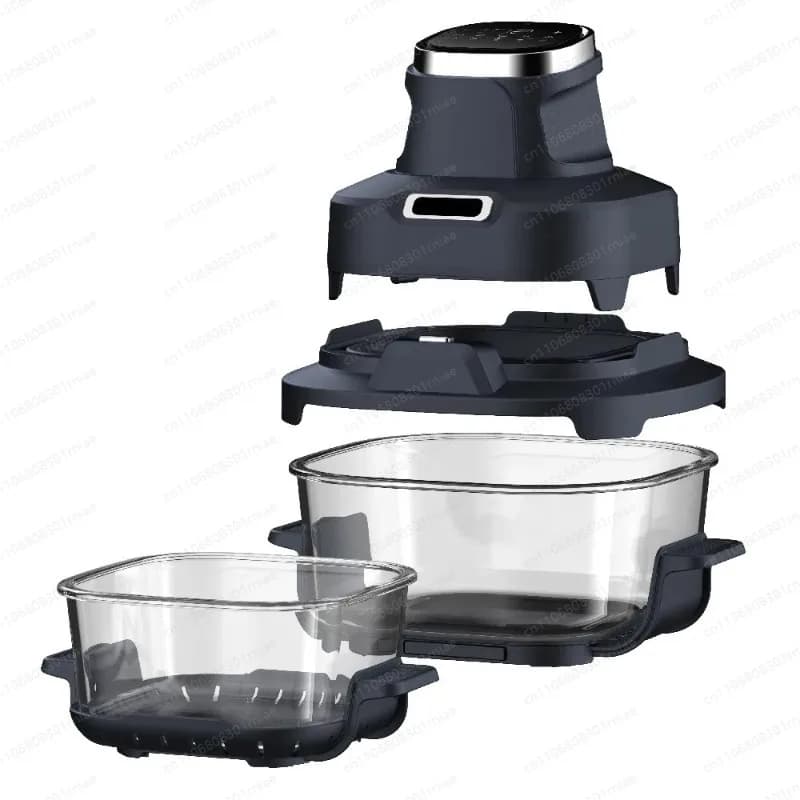 Fully Automatic Electric Air Fryer with Temperature Control, Modern Design Square and Double Glass Container