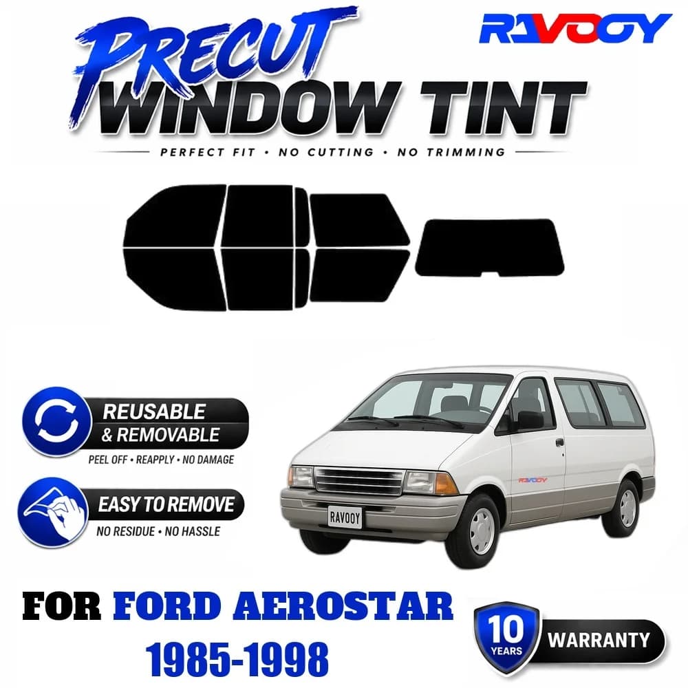 RAVOOY Precut Window Tint, Reusable Removable EPU Film, Custom Fit for Ford Aerostar 1985-1998, UV Heat Protection