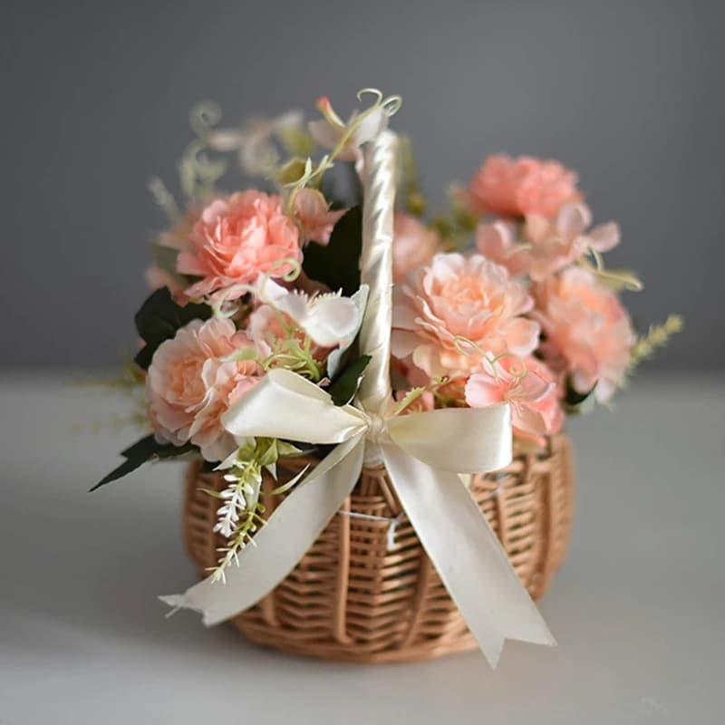 Handmade glove flower baskets braided flower basket rattan glove flower basket for girl for wedding home decoration