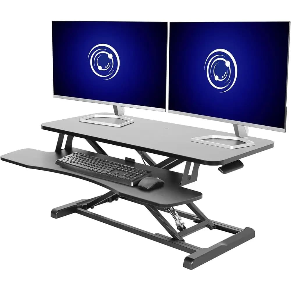 Convertitore per Scrivania Regolabile in Altezza da 36 Pollici, Supporto per Doppio Monitor con Ripiano per Laptop e Vassoio Ampio per Tastiera, Nero