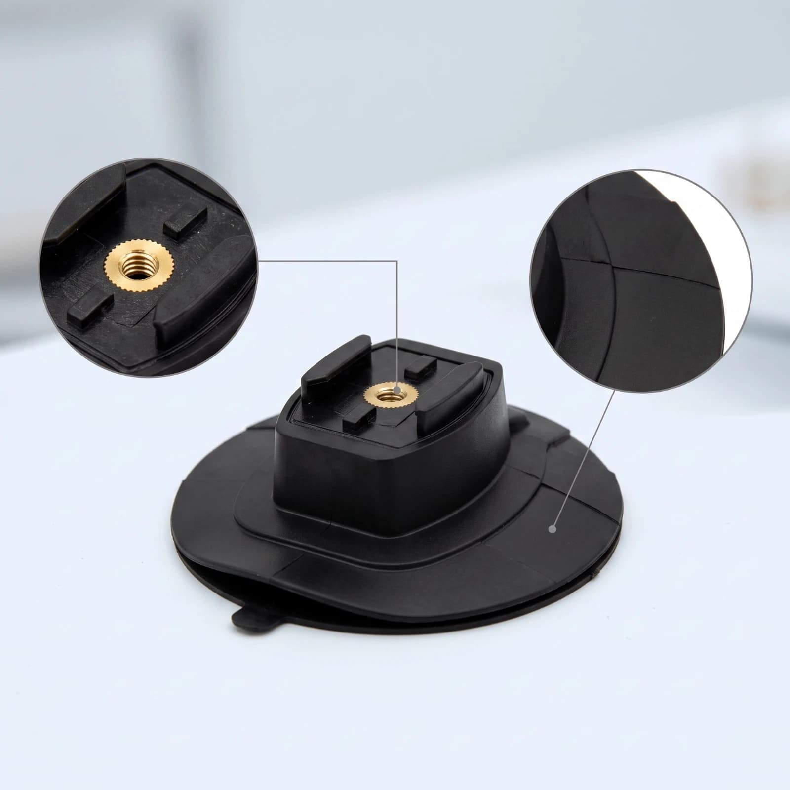Low-profile Suction Cup Mount with Brass Insert Secure Camera Mount for Action Videography and Photography Setup