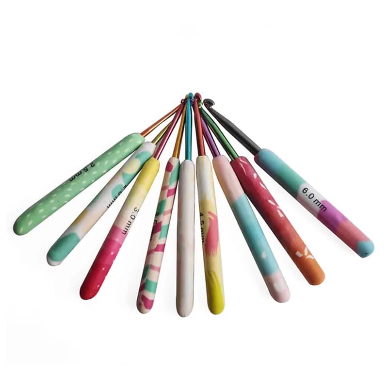 9Pcs Multifunctional Knitting Tool Set with Soft Handle Aluminum Hook Colorful DIY Manual Crochet Kit