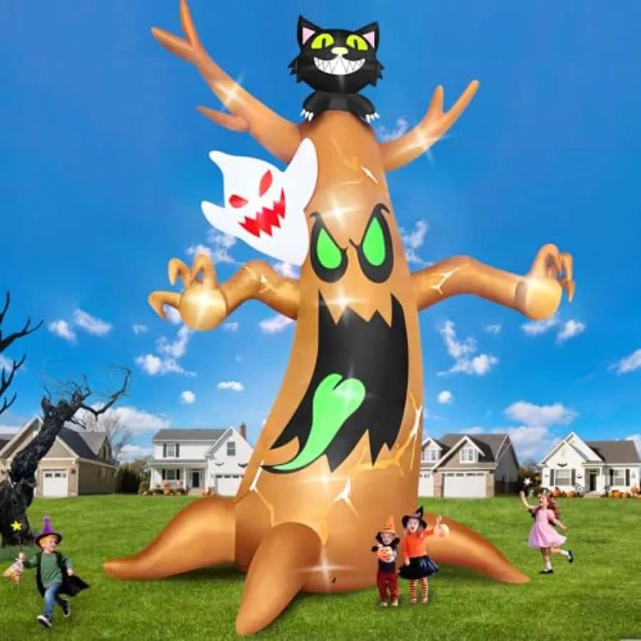 20FT Halloween Inflatables Outdoor, Giant Ghost Tree Inflatable Halloween Blow-Up Outdoor Decoration Black Cat Halloween Yard I