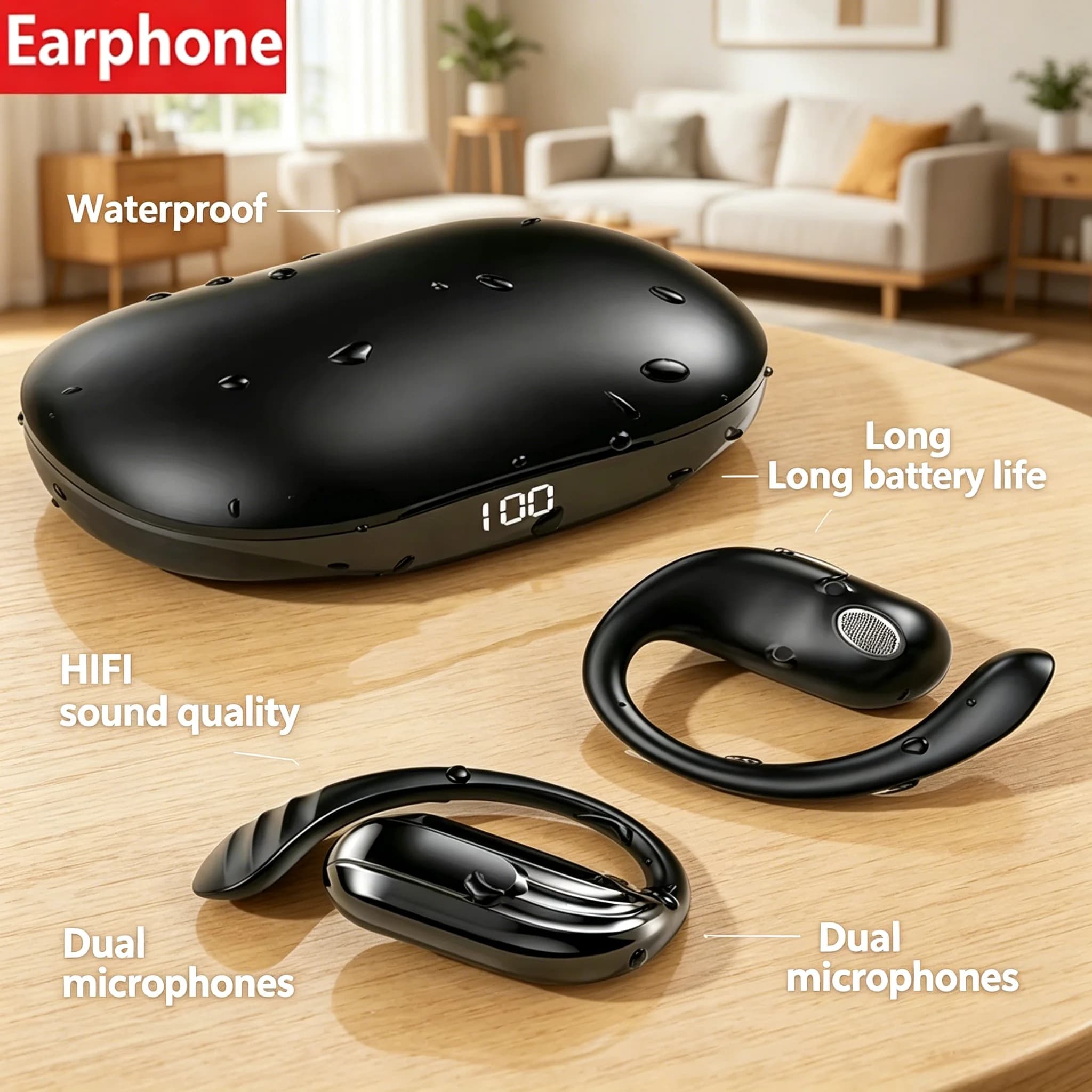 Wholesale Wireless Headphones Bluetooth 5.4 Earphones Button Control True with Mic Noise Reduction Earhooks Waterproof Headset