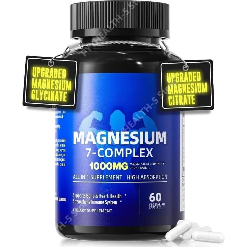 Integratore Magnesio 7 Complessi con 7 Forme di Magnesio, Zinco, Vitamina D3 e B6 per il Sonno e il Supporto Muscolare, 60 Capsule