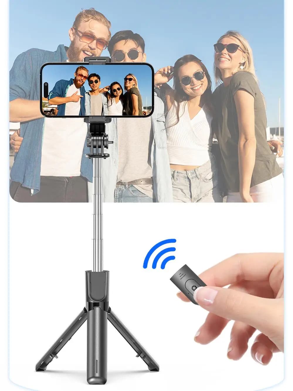 Support for tripods for selfie stick wireless 360 ° Swivels with detachable remote control folding phone iPhone Tk Live Streaming