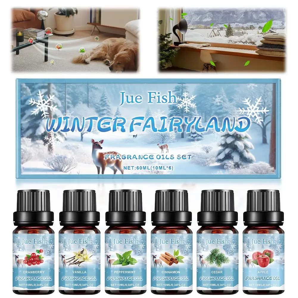 Set di oli da 6 pezzi Set di oli per aromaterapia per diffusore Kit di oli profumati Olio profumato invernale Olio diffusore per miscela pura per umidificatore