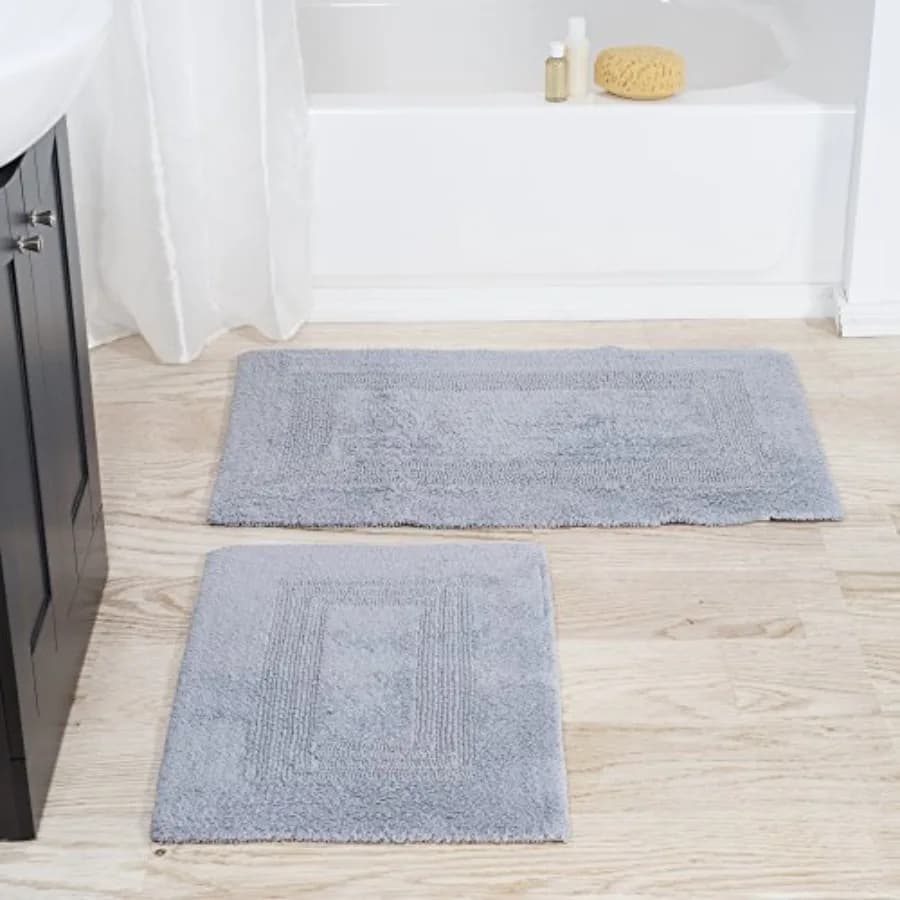 Set di tappetini da bagno in cotone - 2 pezzi, tappetini 100% cotone - Tappeti da bagno reversibili, morbidi, assorbenti e lavabili in lavatrice di Silver