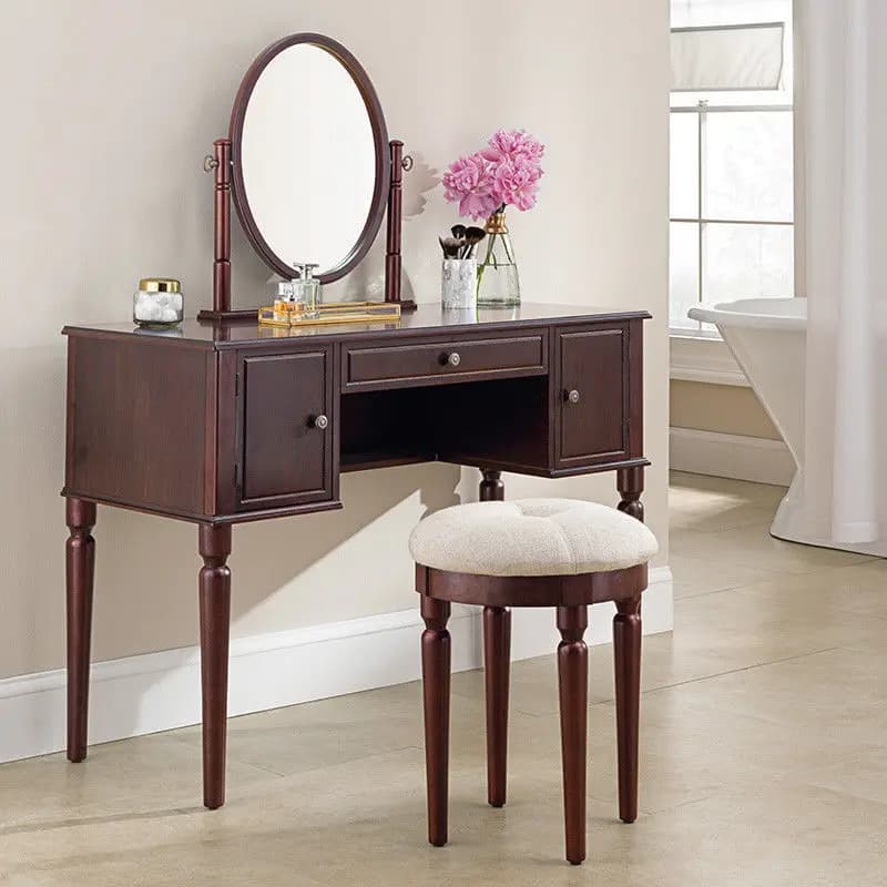 Tavolo da Trucco con 3 Cassetti e Specchio, Arredamento Classico per Bagno