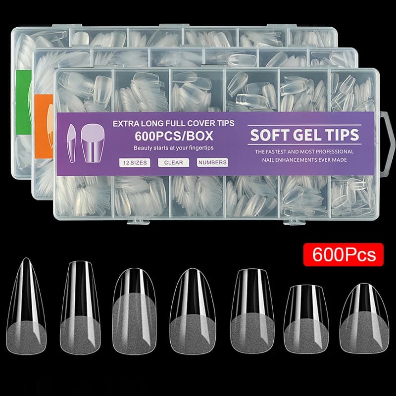 240/600 Pezzi Punte per Unghie Finte in Gel Morbido, Forme Corte Quadrate, Coffin, Mandorla, Unghie Finte Artificiali Press-On, Estensione Unghie X Capsule, Strumenti per Manicure