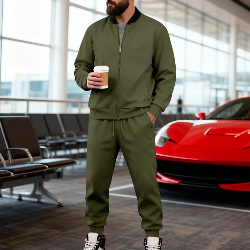 TAFLE American-style Loose Fit Lightweight Autumn Men's Simple Zipper Baseball Jacket Sports Casual Set