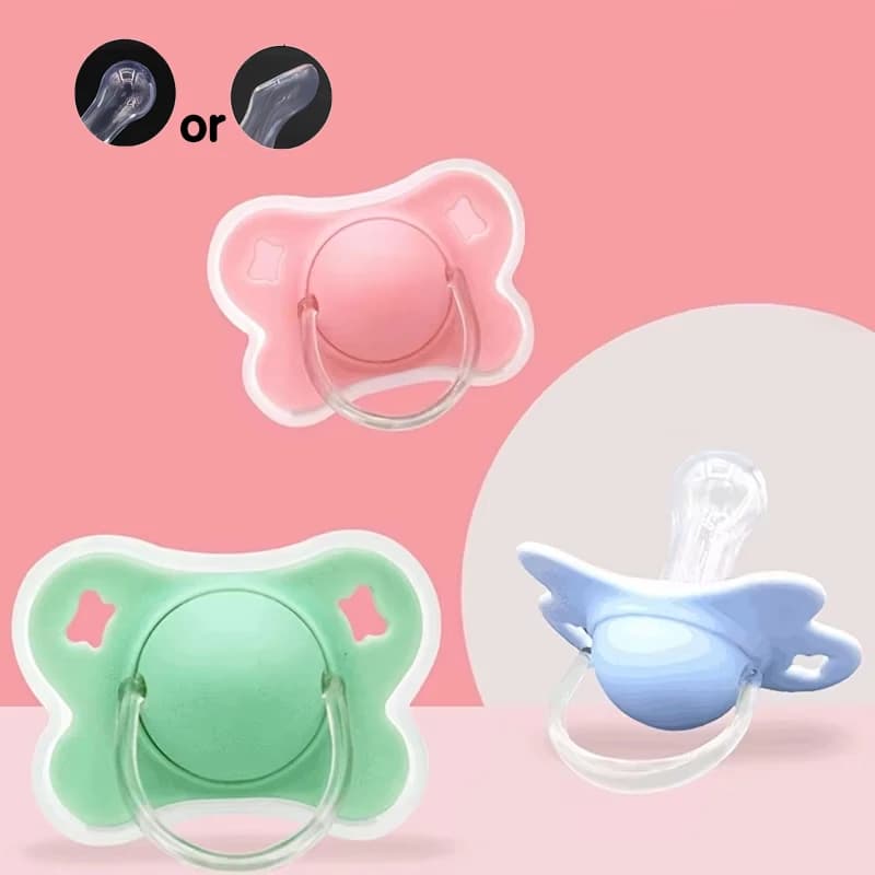 Ciuccio per bambini in silicone a 4 colori con pollice e capezzolo rotondo, ciuccio con design floreale per uso quotidiano con coperchio per bambini
