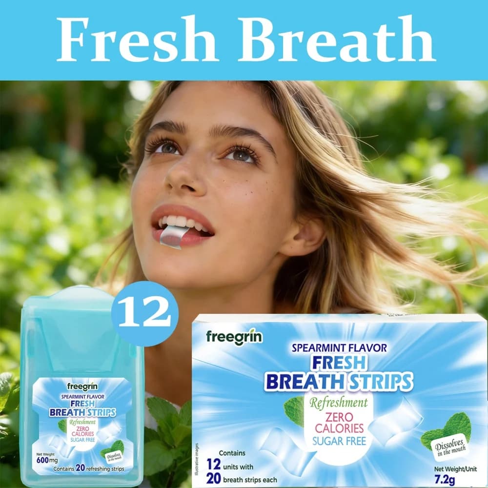 FREEGRIN Strisce Orale al Gusto Menta Fresca per l'Alito, Strisce Portatili per Baci Freschi, Compresse per l'Alito Fresco, Strisce Orale a Scioglimento Istantaneo