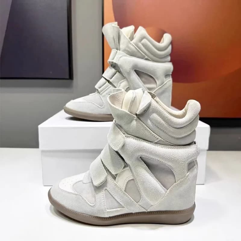 2026 Fall/Winter New Retro High-Top Booties Women's Platform Heightened Casual Soft Leather Sneakers