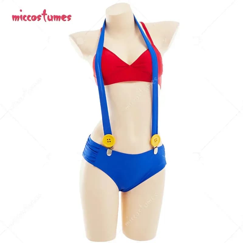 CyHAIKYUU Set bikini da donna in due pezzi Kawaii con copricostume da donna in chiffon rosso con tracolla