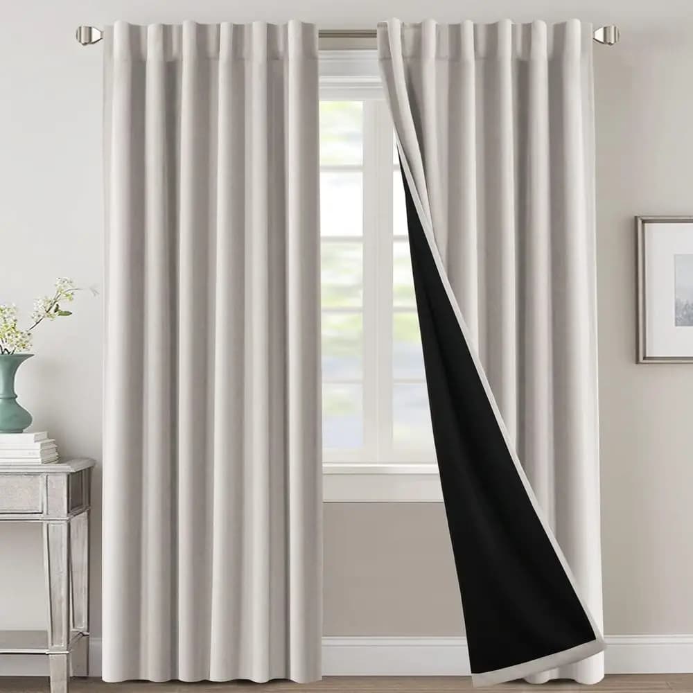 Tende Oscuranti Termoisolanti, Lunghezza 84, Design con Linguette sul Retro per Camera da Letto, 2 Pannelli, Colore Pietra Pomice