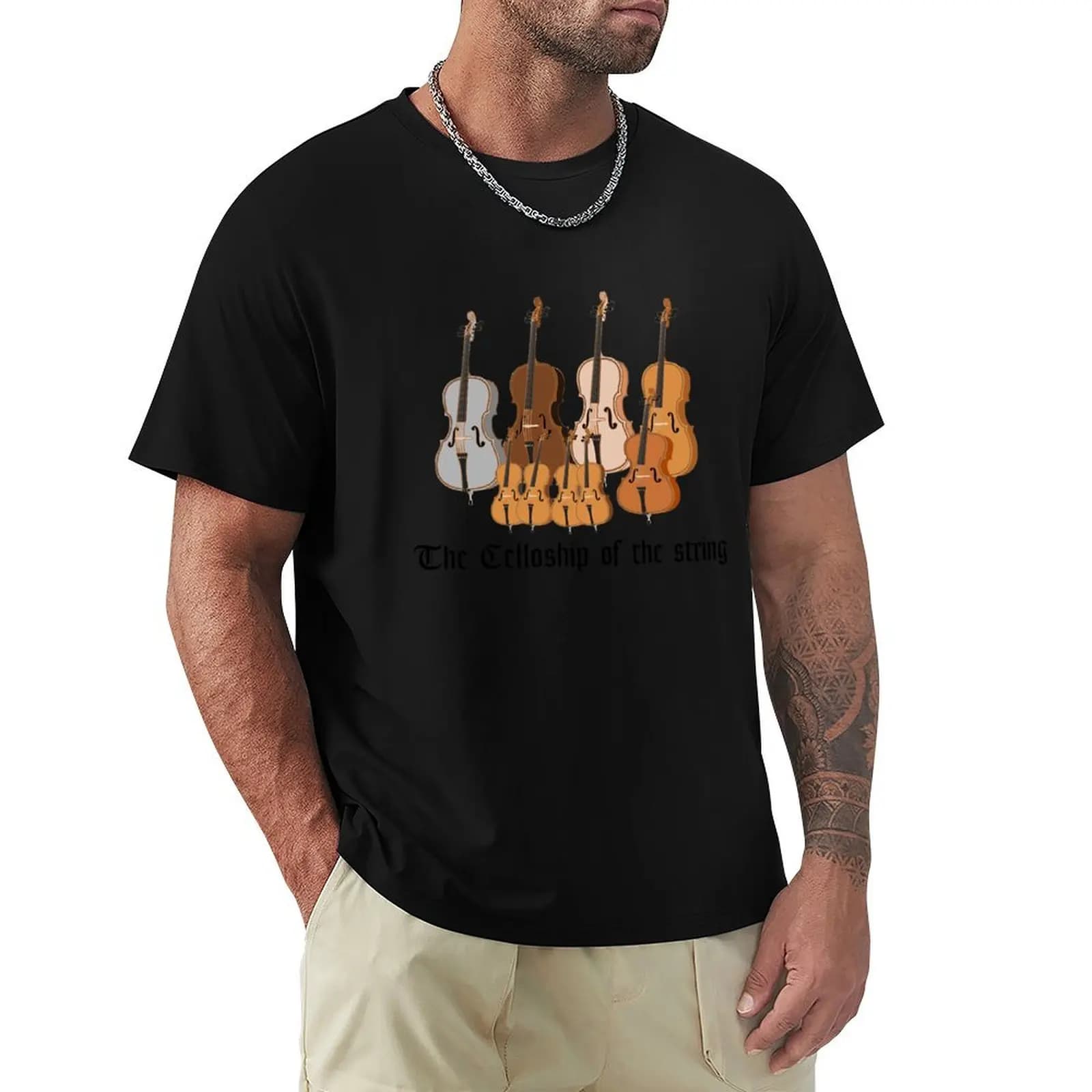 T-shirt The Celloship of the String, modello basic con scollo rotondo e maniche corte