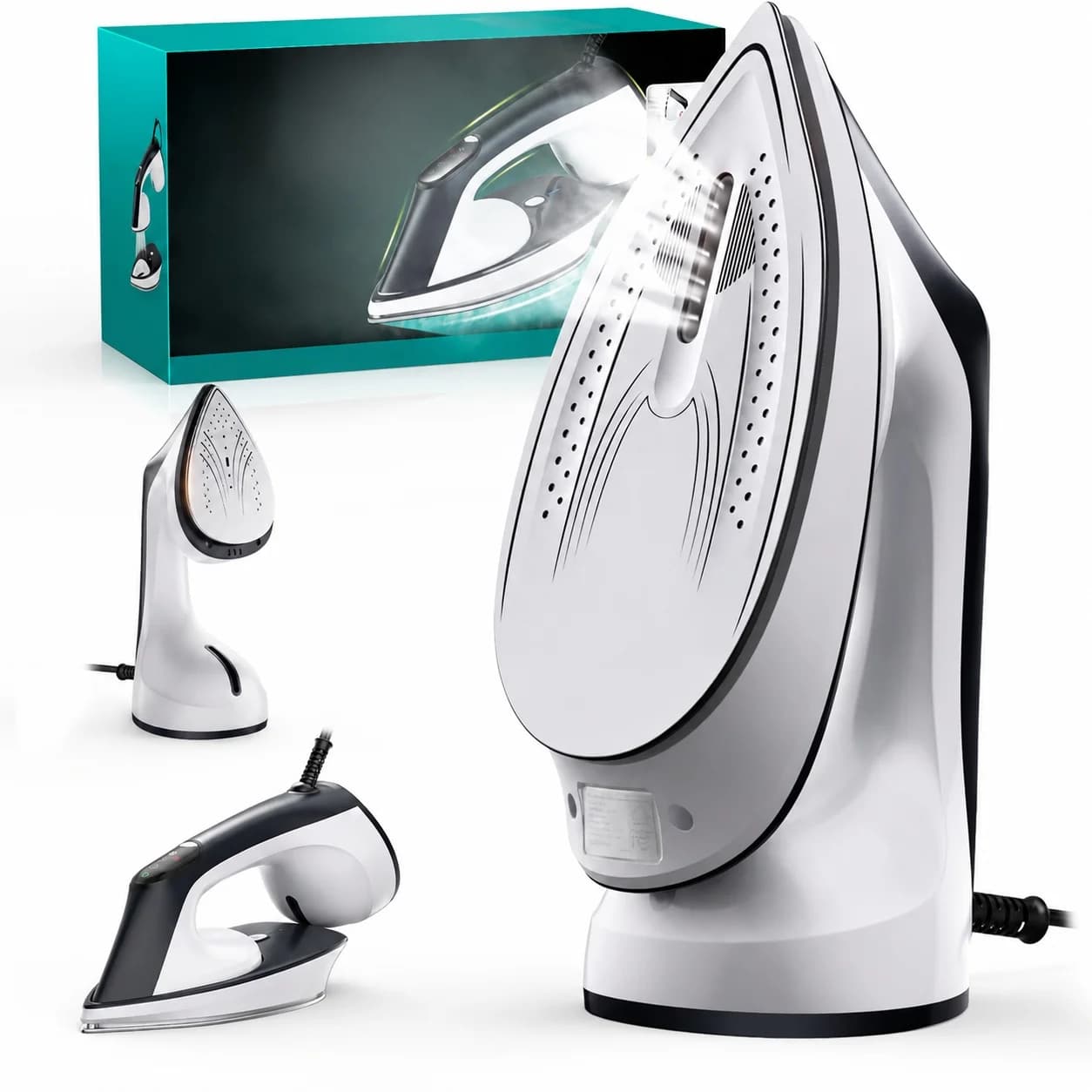 Steam Iron for Clothes 2-in-1 Size 1600W Detachable Ceramic Soleplate Converts from Steamer to Iron in Seconds Auto-Off Self-Cleaning for All Fabrics Professional Wrinkle Remover