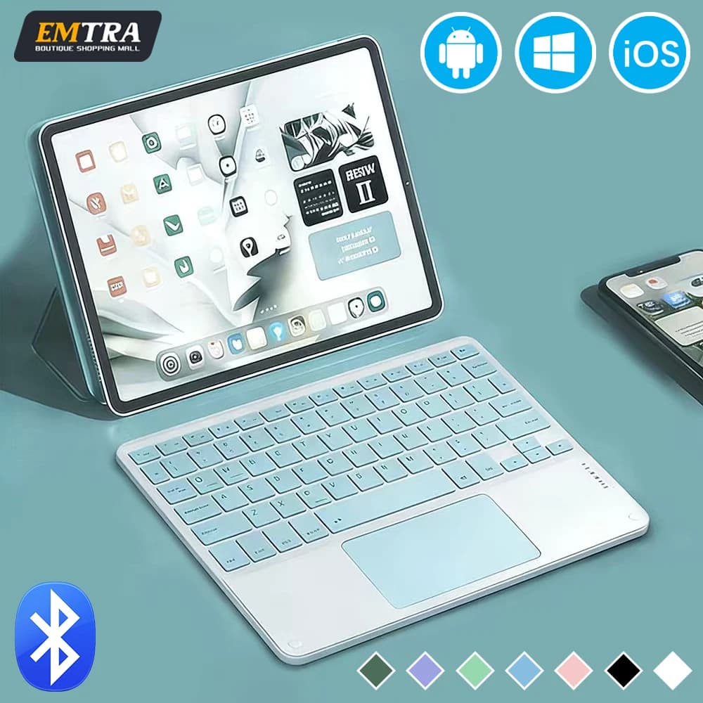 Tastiera Bluetooth Universale EMTRA per iPad Air Pro Mini, Tastiera Wireless Ricaricabile con Gesti Touch per Telefono, Tablet e Laptop