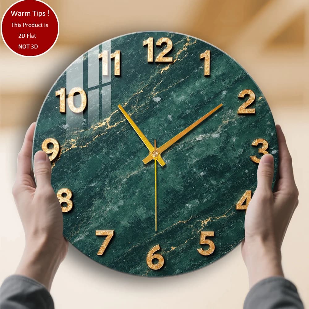 Tempered Glass Wall Clock Green Marble Clock Suitable for home room wall decoration or table display anywhere
