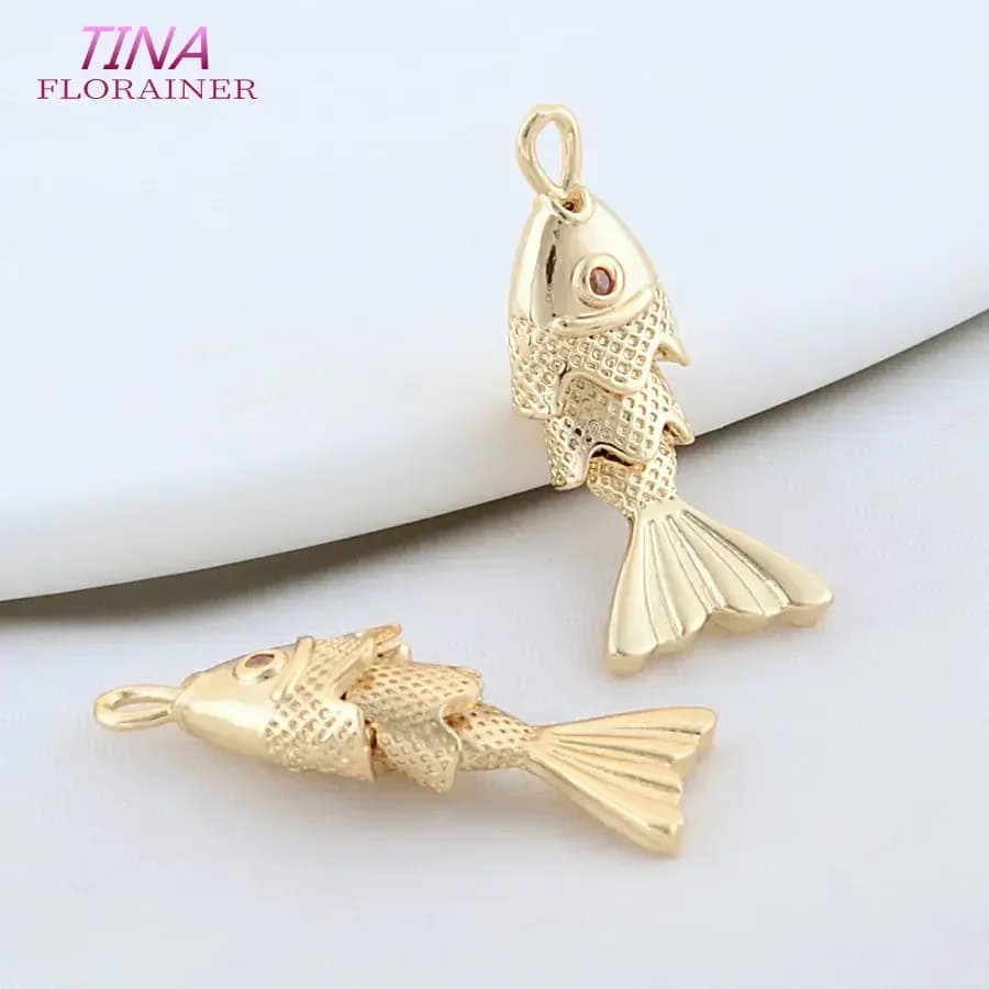 9*22.5MM 13*24MM Ottone Placcato Oro 18K e Zircone Pesce Pendenti con Ciondoli Collana Bracciale Creazione di Gioielli Forniture Accessori Fai Da Te