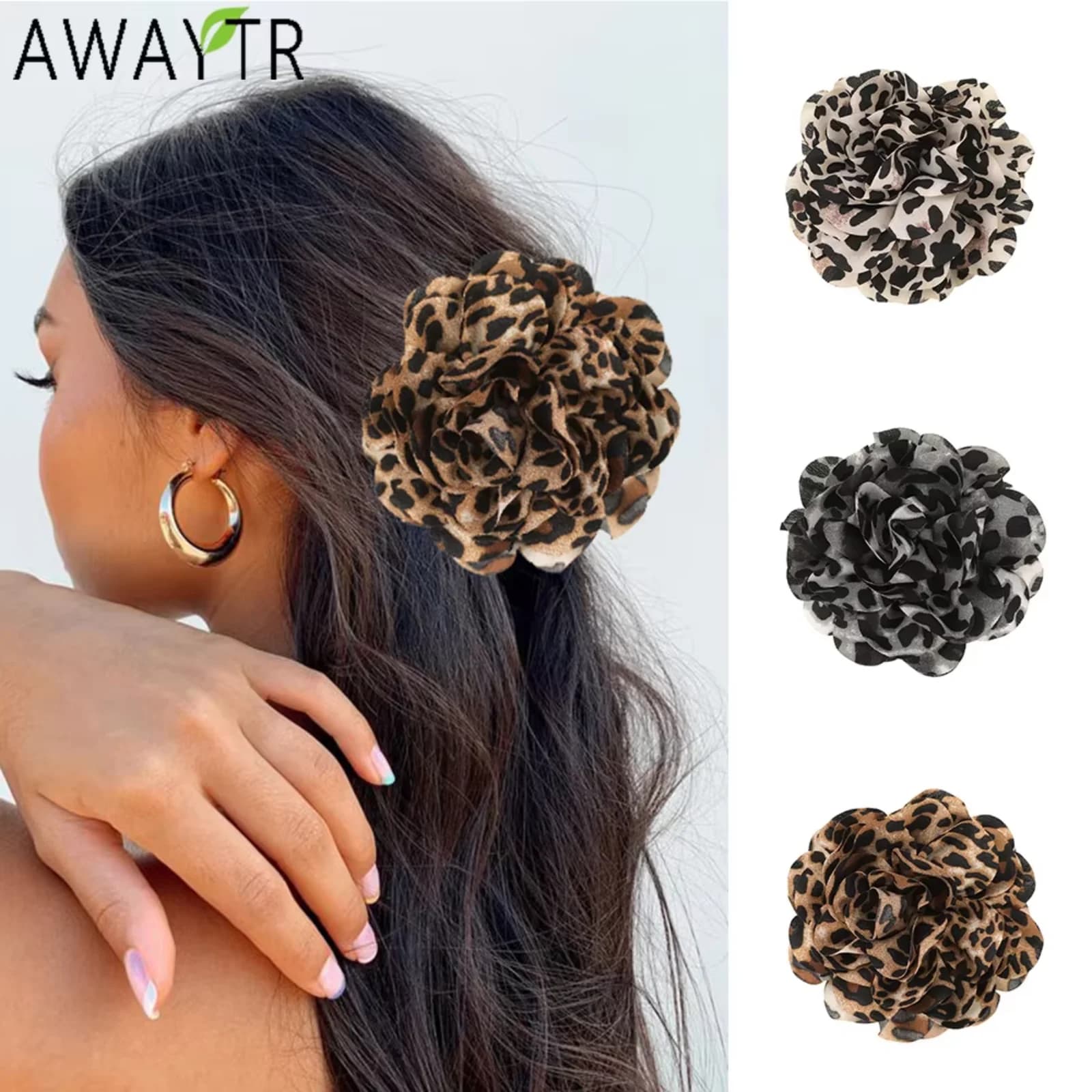 AWAYTR Artigli per capelli con motivo leopardato Fiore Fermagli per capelli floreali in tessuto Granchio per donna Ragazza Regalo Accessori per capelli Copricapo di San Valentino