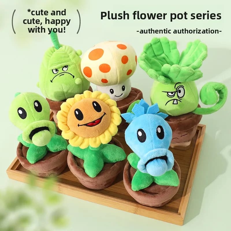 Plants Vs Zombies 2 Sunflower Pea Shooter Plants in Vase Plush Bearing Toy Characters Toy Bearing Soft Birthday Gifts for Teenagers
