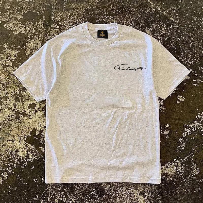 Unisex 260gsm Heavyweight Cotton Letter Print T-Shirt Three-Needle Stitching Loose Couple Tee Crew Neck Short Sleeve Casual Top