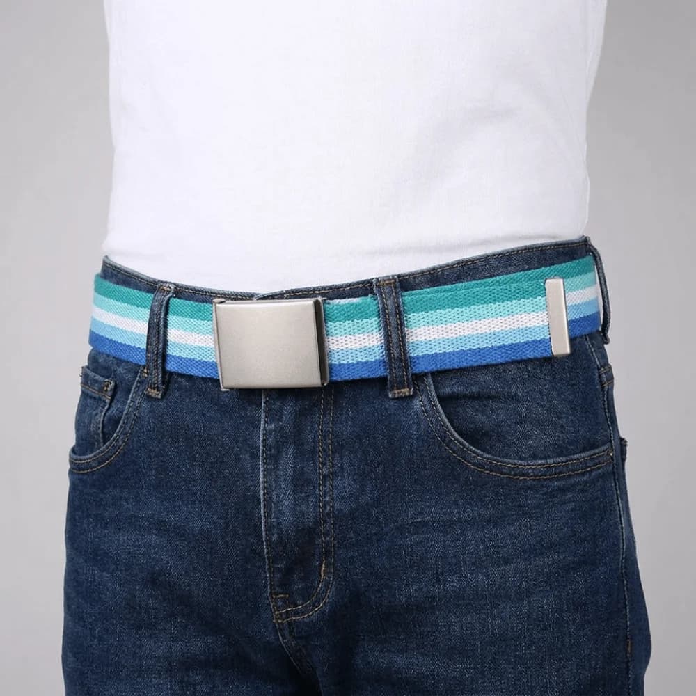 Cintura in tela con fibbia in metallo alla moda, regolabile, a righe, da uomo, per affari, multifunzionale, accessori per jeans, cintura in nylon da uomo