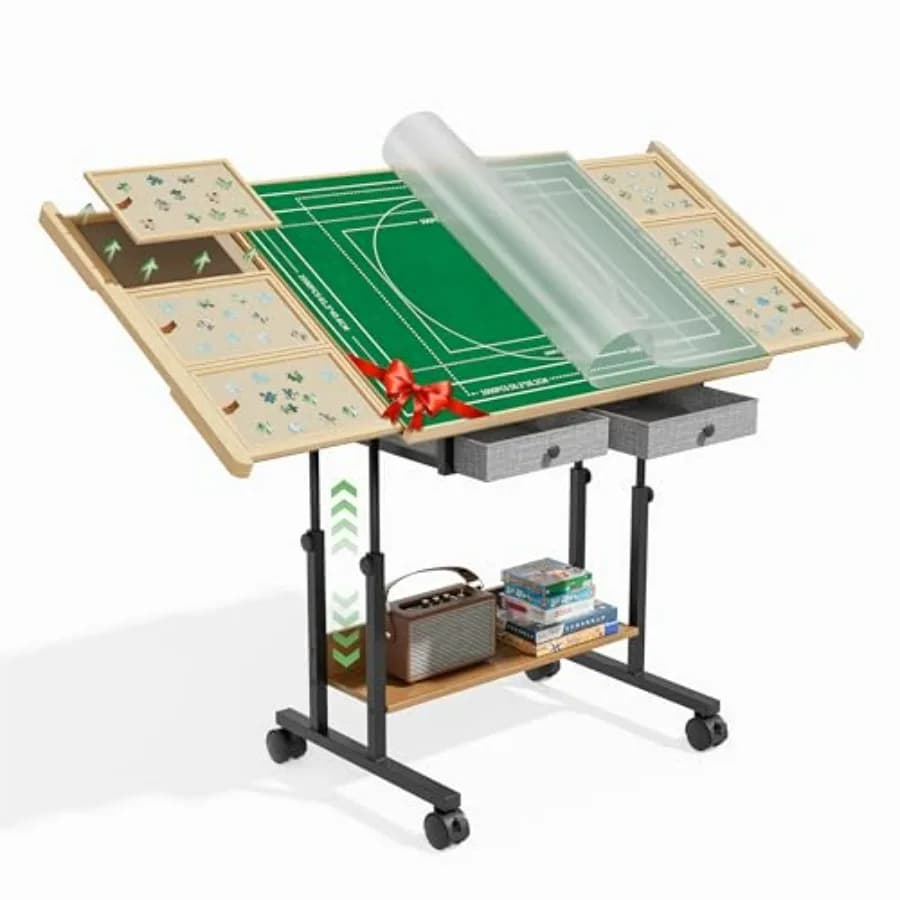 Tavolo per Puzzle con Cassetti - Tavolo per Puzzle da 1500 Pezzi per Adulti, Tavola Inclinabile con 6 Vassoi per la Classificazione e Copertura, T