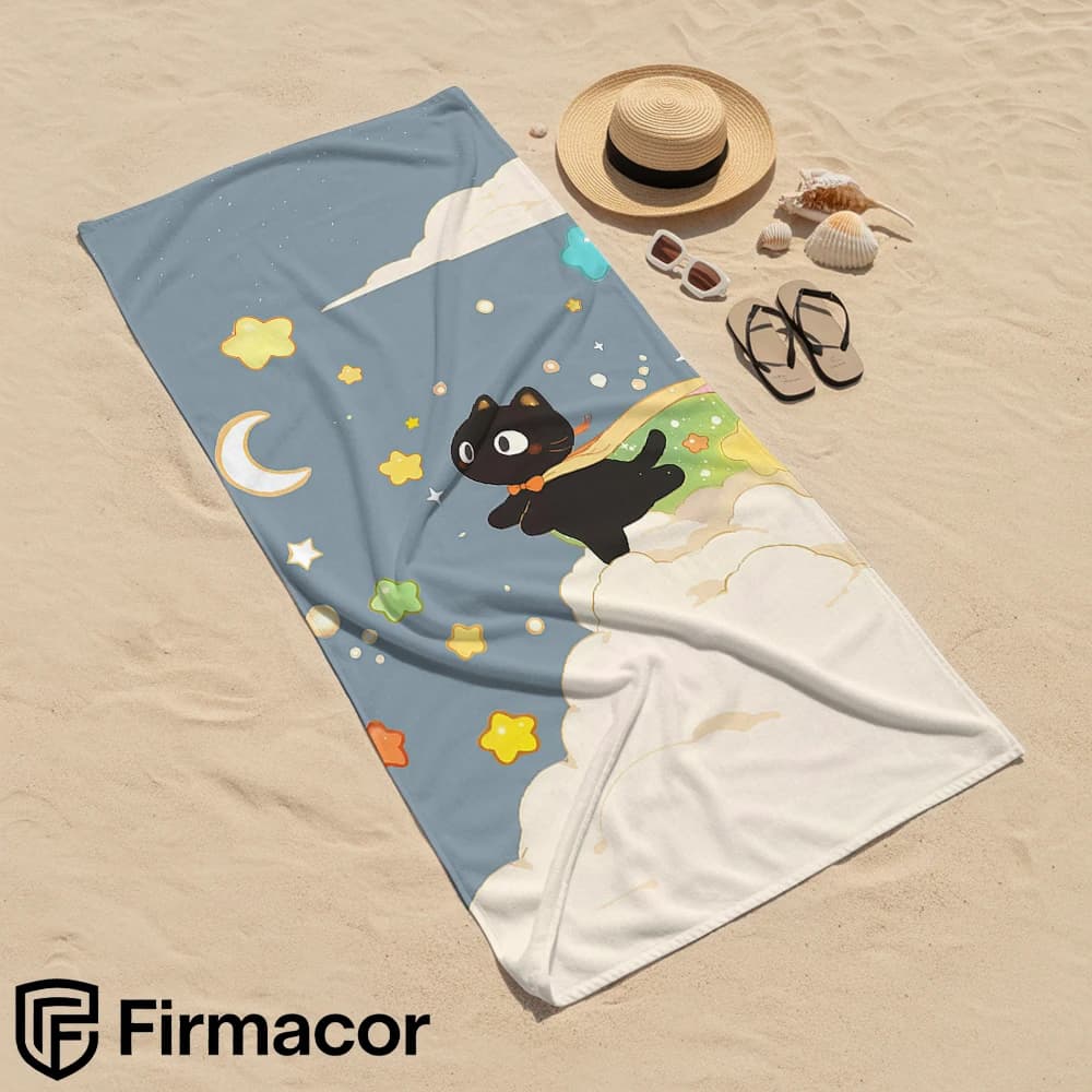 Starry Super Black Cat Cartoon Anime Beach Towel Microfiber Quick Dry Super Absorbent Soft Bath Towel for Kids Adults Travel
